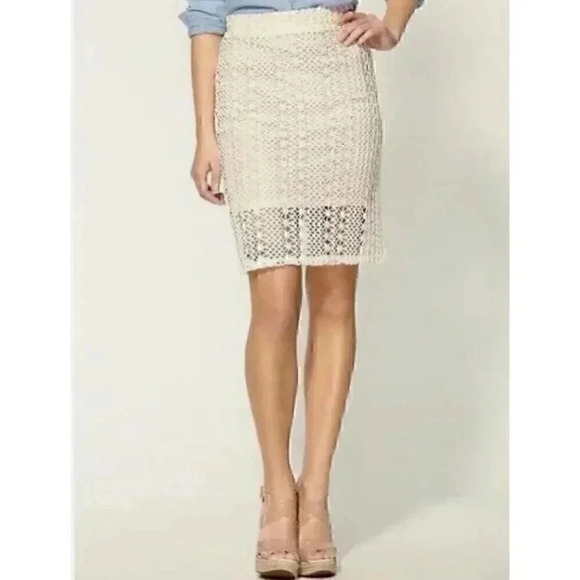 Free People All About You Pencil Skirt 2 Cream Crochet Lace Lined Sexy City Slim - Picture 3 of 12